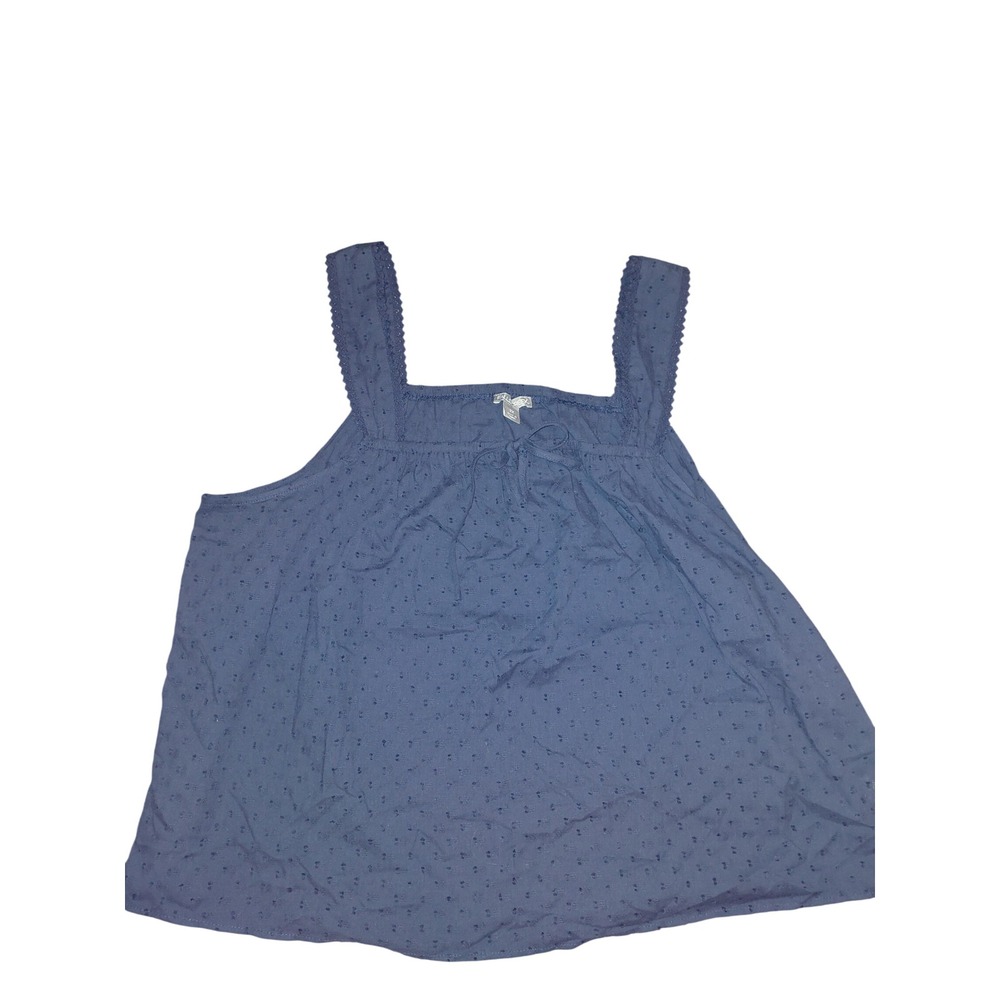 Falls Creek Womens 2X Blue Eyelet Sleeveless Tank Top Square Neck Lace Trim Plus